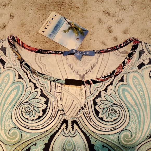 Cruise by Creation 3/4 Sleeve Blue Pink Paisley Tunic Size Small Bust 38 In NWT - Picture 3 of 5